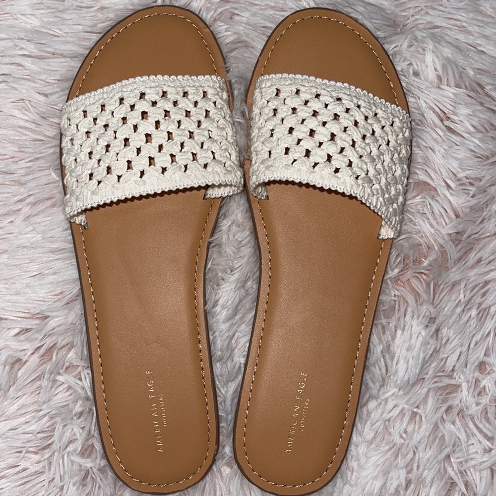 American Eagle • brown and white knitted slip on sandal NEW